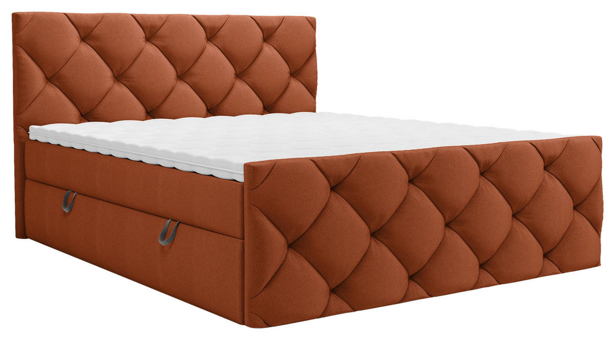 BOXBETT 180/200 cm,  in Rostfarben, Matratze, Bettkasten, Topper, H3 = fest  - Rostfarben/Schwarz, KONVENTIONELL, Kunststoff/Textil (180/200cm) - Carryhome
