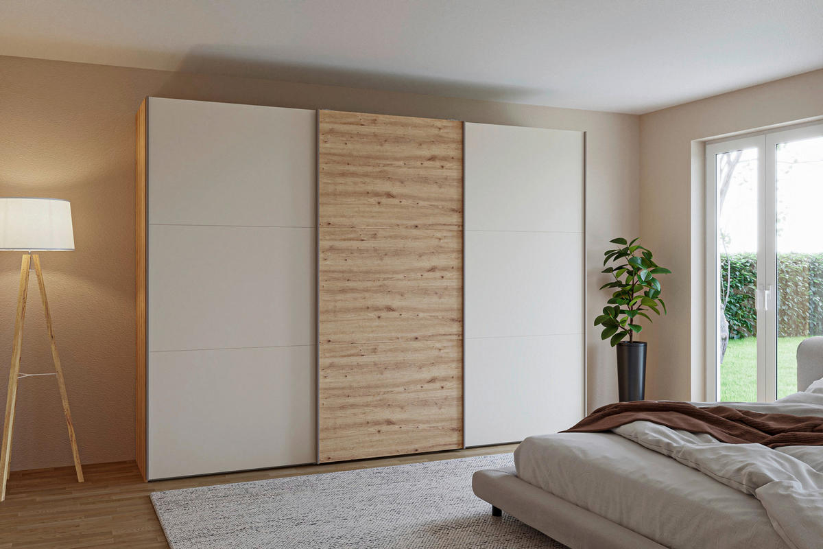 SCHWEBETÜRENSCHRANK 303/220/65 cm 3-türig Kaschmir, Eiche Artisan  - Hellbraun/Kaschmir, Design, Holzwerkstoff/Metall (303/220/65cm) - Jutzler