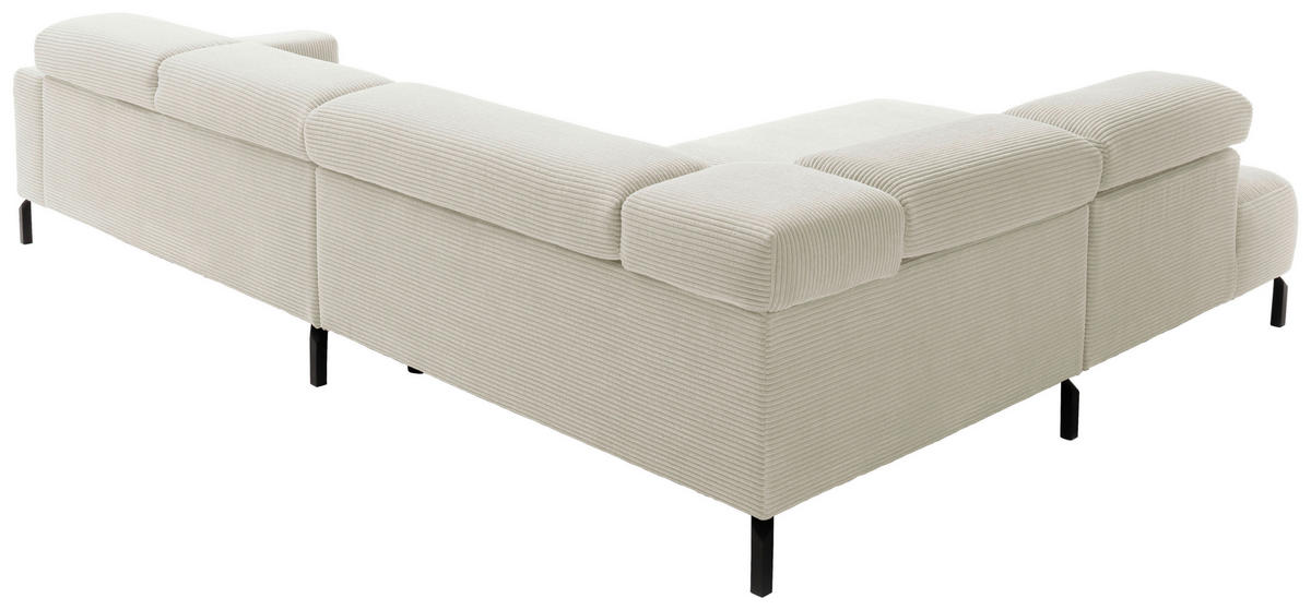 ECKSOFA inkl. Funktion in Cord Creme  - Creme/Schwarz, Modern, Textil/Metall (219/309cm) - Pure Home Lifestyle