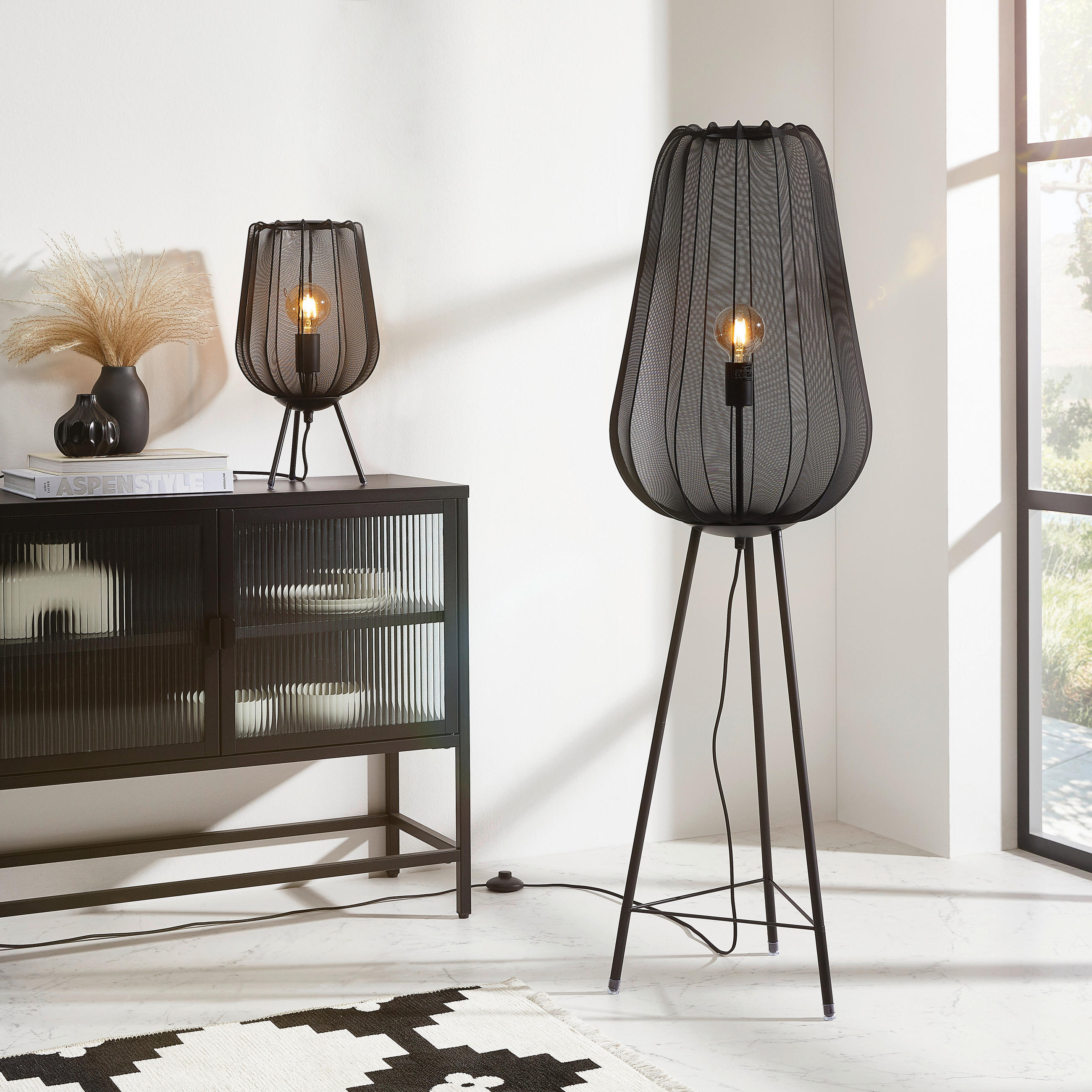 TISCHLEUCHTE  - Schwarz, Trend, Textil/Metall (25/45cm) - Light & Living