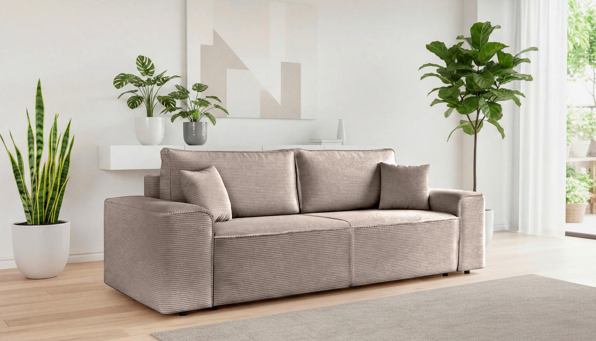 SCHLAFSOFA  mit Rücken echt, Armteil links, Armteil rechts Cord Hellgrau  - Hellgrau/Schwarz, Design, Kunststoff/Textil (261/95/108cm) - Xora