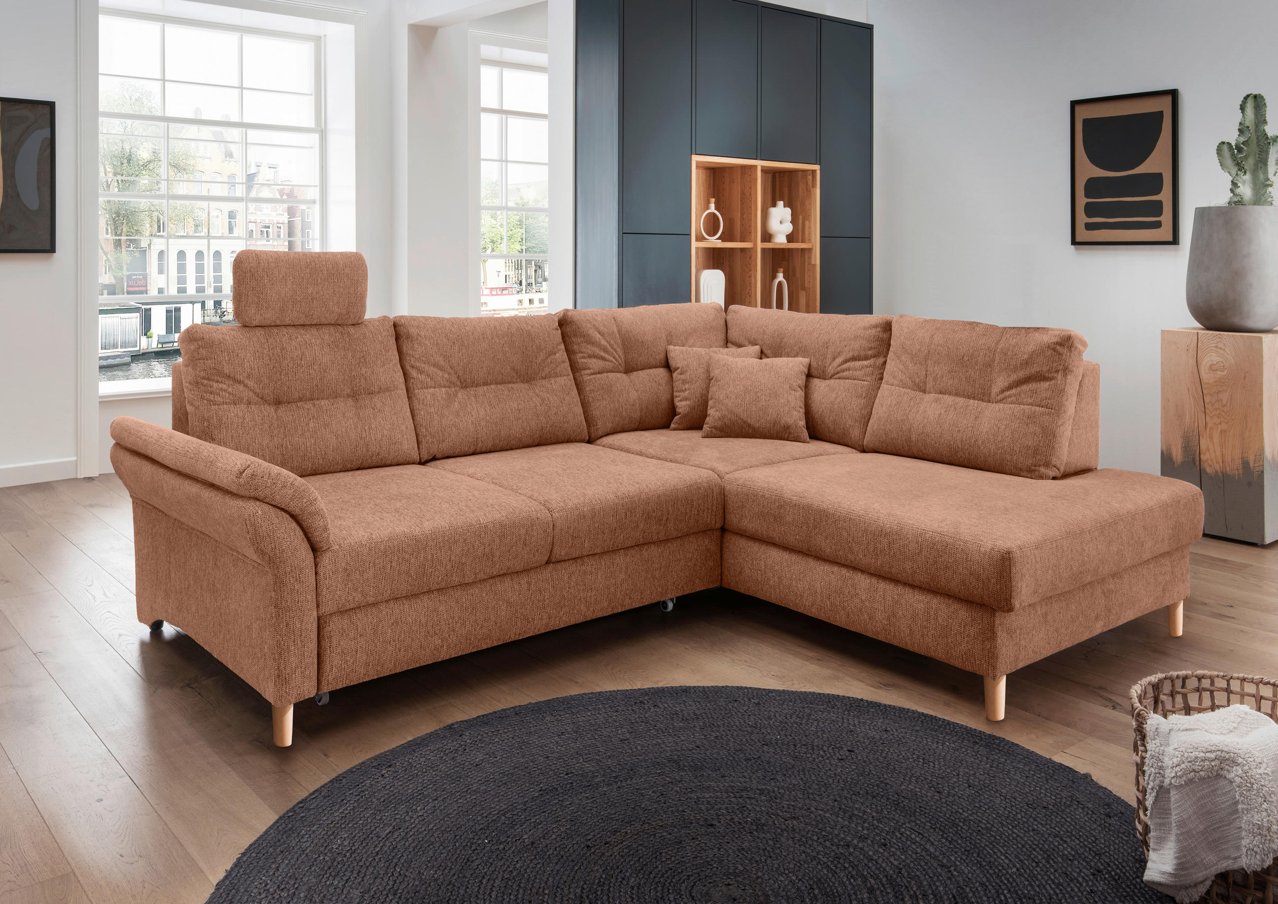 ECKSOFA Koralle Chenille  - Koralle/Naturfarben, MODERN, Holz/Textil (264/206cm) - Livetastic