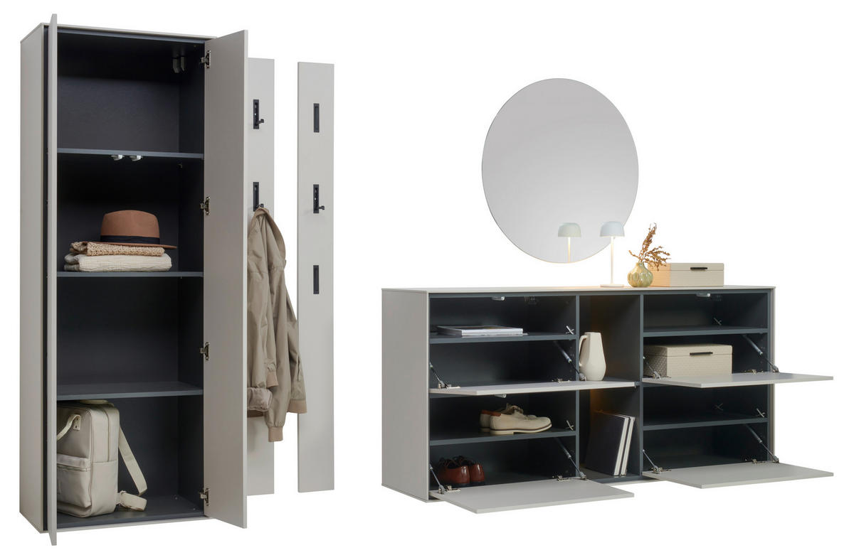 GARDEROBE 5-teilig  in 306/200/41 cm  - Kaschmir/Graphitfarben, Design, Glas/Holzwerkstoff (306/200/41cm) - Voleo