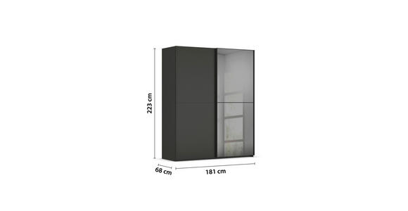 SCHWEBETÜRENSCHRANK 181/223/68 cm 2-türig Graphitfarben  - Graphitfarben, KONVENTIONELL, Glas/Holzwerkstoff (181/223/68cm) - Novel