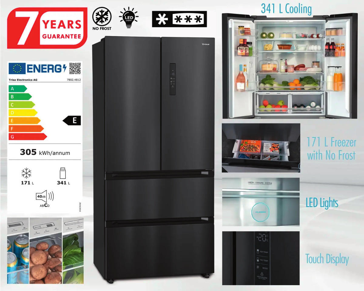 SIDE-BY-SIDE 83,3/189,8/64,8 cm 7802.4812  - Schwarz, KONVENTIONELL, Metall (83,3/189,8/64,8cm) - Trisa Electronics