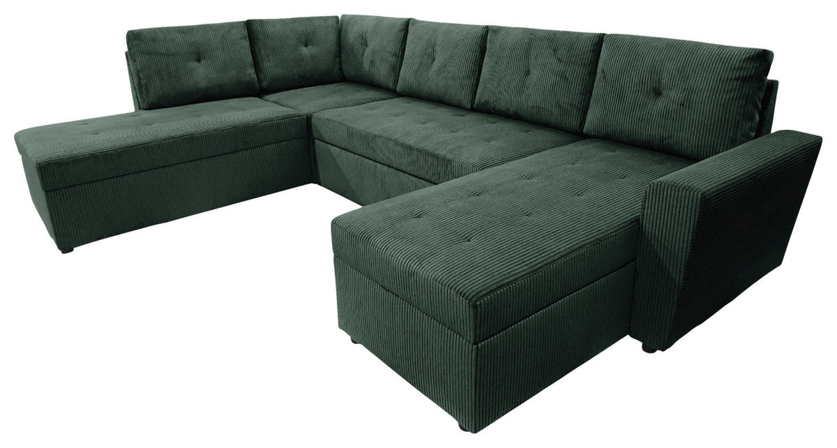 WOHNLANDSCHAFT TERMOLI Dunkelgrün Cord  - Dunkelgrün/Schwarz, Design, Kunststoff/Textil (212/297/155cm) - MID.YOU