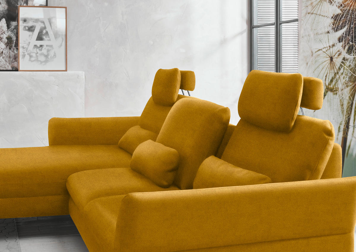 ECKSOFA in Velours Currygelb  - Currygelb/Schwarz, Design, Textil/Metall (179/306cm) - Beldomo System