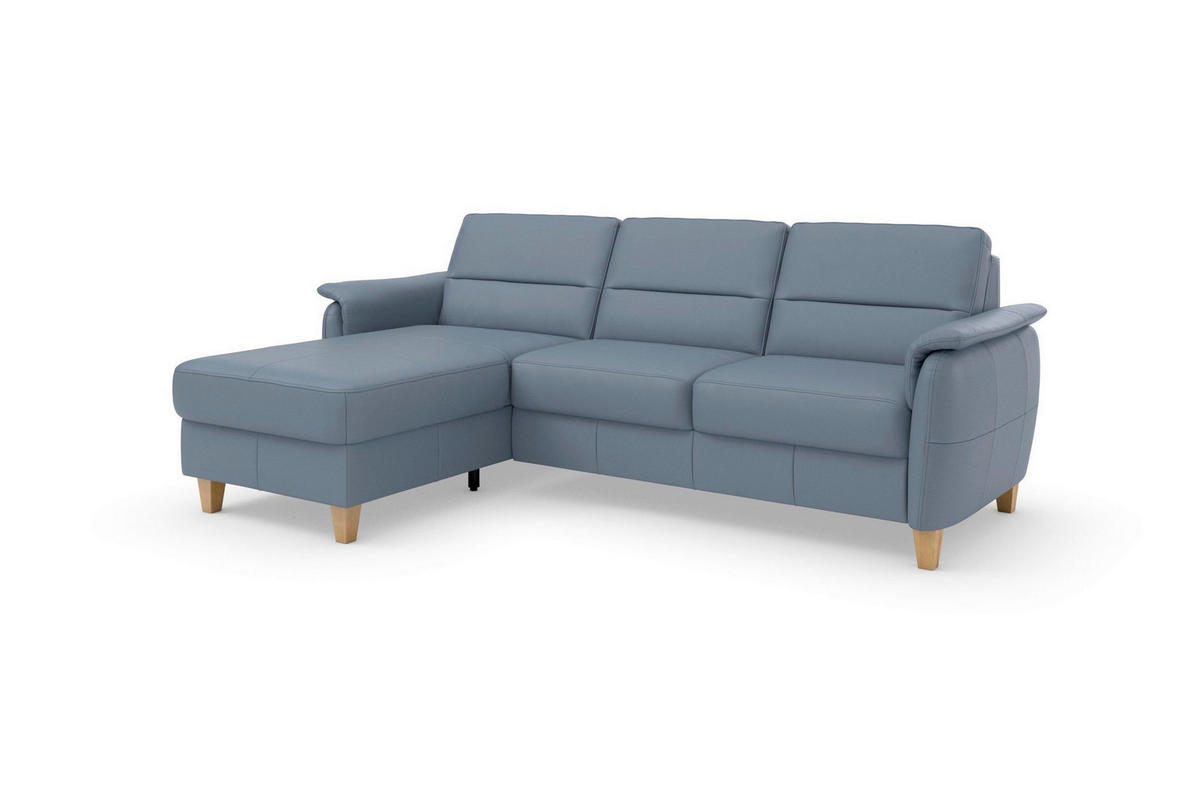 ROHOVÁ SEDAČKA, koža, sivomodrá - sivomodrá/farba duba, Basics, koža/drevo (163/244cm) - Sit & More