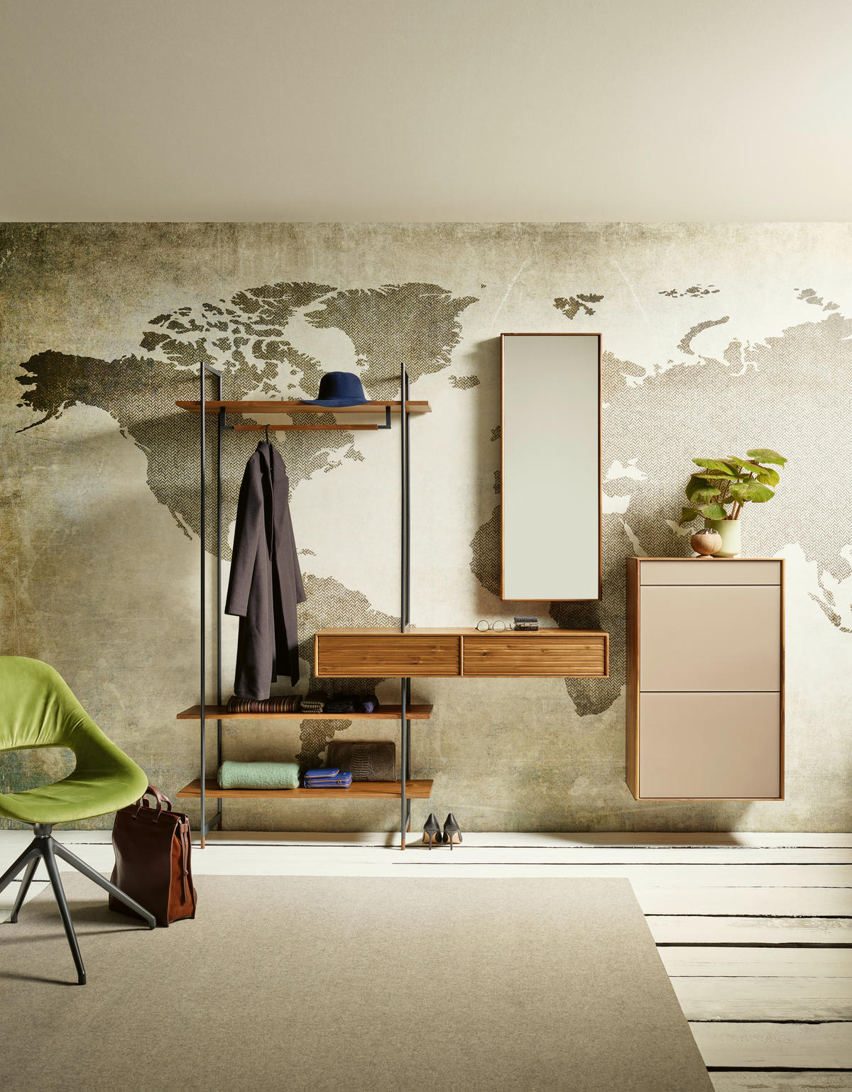 GARDEROBE  in 256,6/214,6/35 cm  - Sandfarben/Nussbaumfarben, Design, Glas/Holz (256,6/214,6/35cm) - Anrei