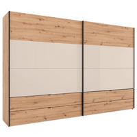 SCHWEBETÜRENSCHRANK 252/222/68 cm 2-türig Eiche Artisan, Elfenbein  - Elfenbein/Schwarz, Design, Glas/Holzwerkstoff (252/222/68cm) - Dieter Knoll