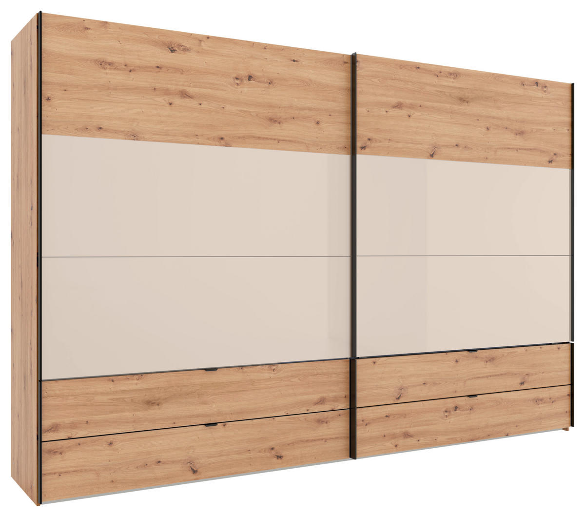 SCHWEBETÜRENSCHRANK 252/222/68 cm 2-türig Eiche Artisan, Elfenbein  - Elfenbein/Schwarz, Design, Glas/Holzwerkstoff (252/222/68cm) - Dieter Knoll