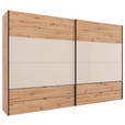 SCHWEBETÜRENSCHRANK 252/222/68 cm 2-türig Eiche Artisan, Elfenbein  - Elfenbein/Schwarz, Design, Glas/Holzwerkstoff (252/222/68cm) - Dieter Knoll