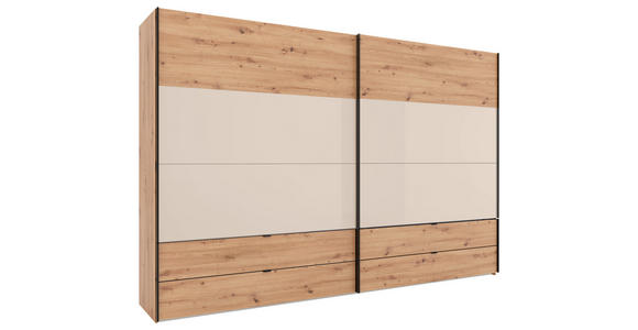 SCHWEBETÜRENSCHRANK 252/222/68 cm 2-türig Eiche Artisan, Elfenbein  - Elfenbein/Schwarz, Design, Glas/Holzwerkstoff (252/222/68cm) - Dieter Knoll