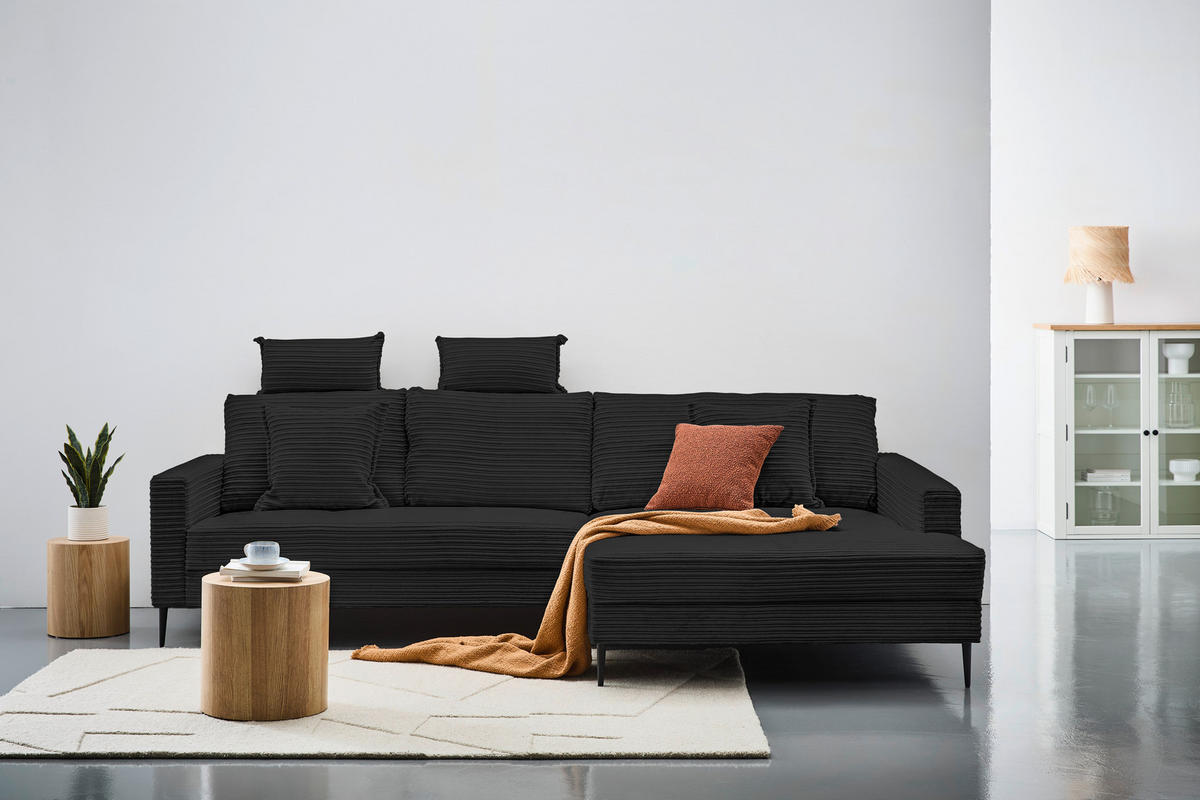 ECKSOFA in Cord Schwarz  276/173 cm  - Schwarz, KONVENTIONELL, Textil/Metall (276/173cm) - Carryhome