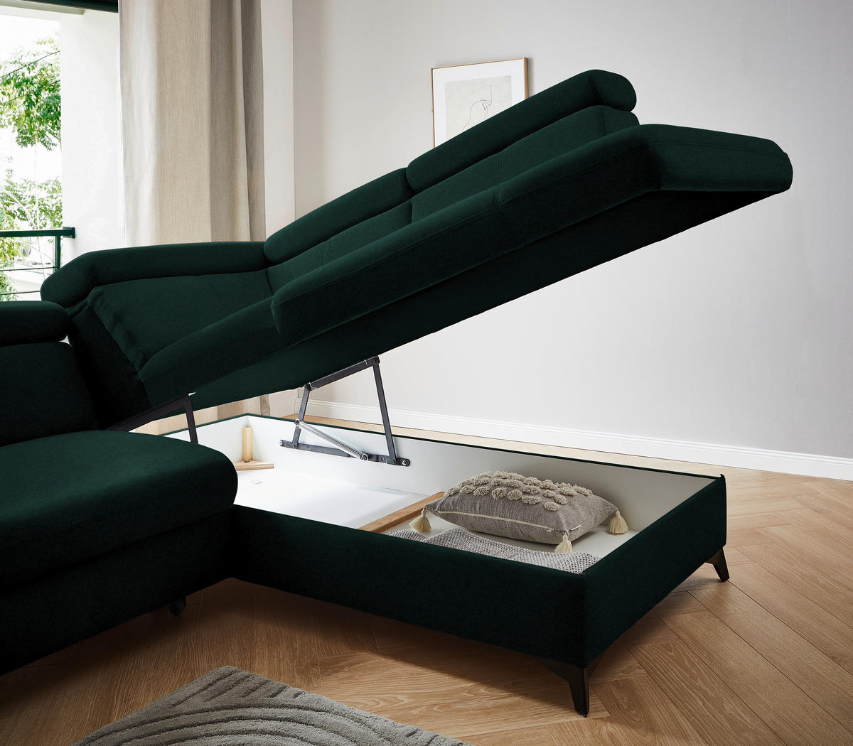 ECKSOFA in Mikrofaser Waldgrün  - Waldgrün/Schwarz, Design, Textil/Metall (260/203cm) - Stylife