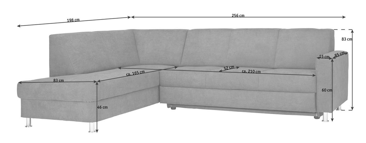 ECKSOFA in Flachgewebe Gelb  - Chromfarben/Gelb, Design, Textil/Metall (198/256cm) - Xora