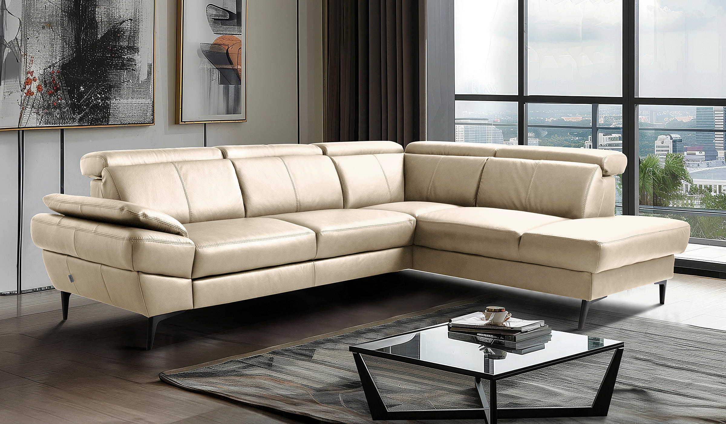 ECKSOFA  in Lederlook Echtleder Grau  - Schwarz/Grau, Design, Leder/Textil (264/211cm) - Livetastic
