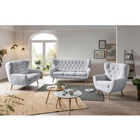 OHRENSESSEL Webstoff Hellgrau  - Eichefarben/Hellgrau, Design, Holz/Textil (87/101/95cm) - Stylife