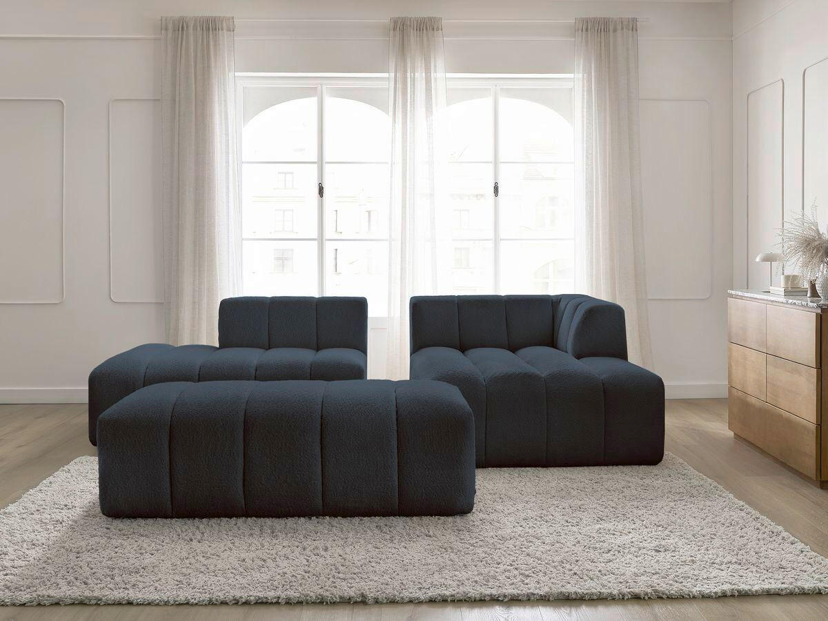 ECKSOFA  ANNECY Dunkelblau Bouclé  - Schwarz/Dunkelblau, MODERN, Kunststoff/Textil (262/170cm)