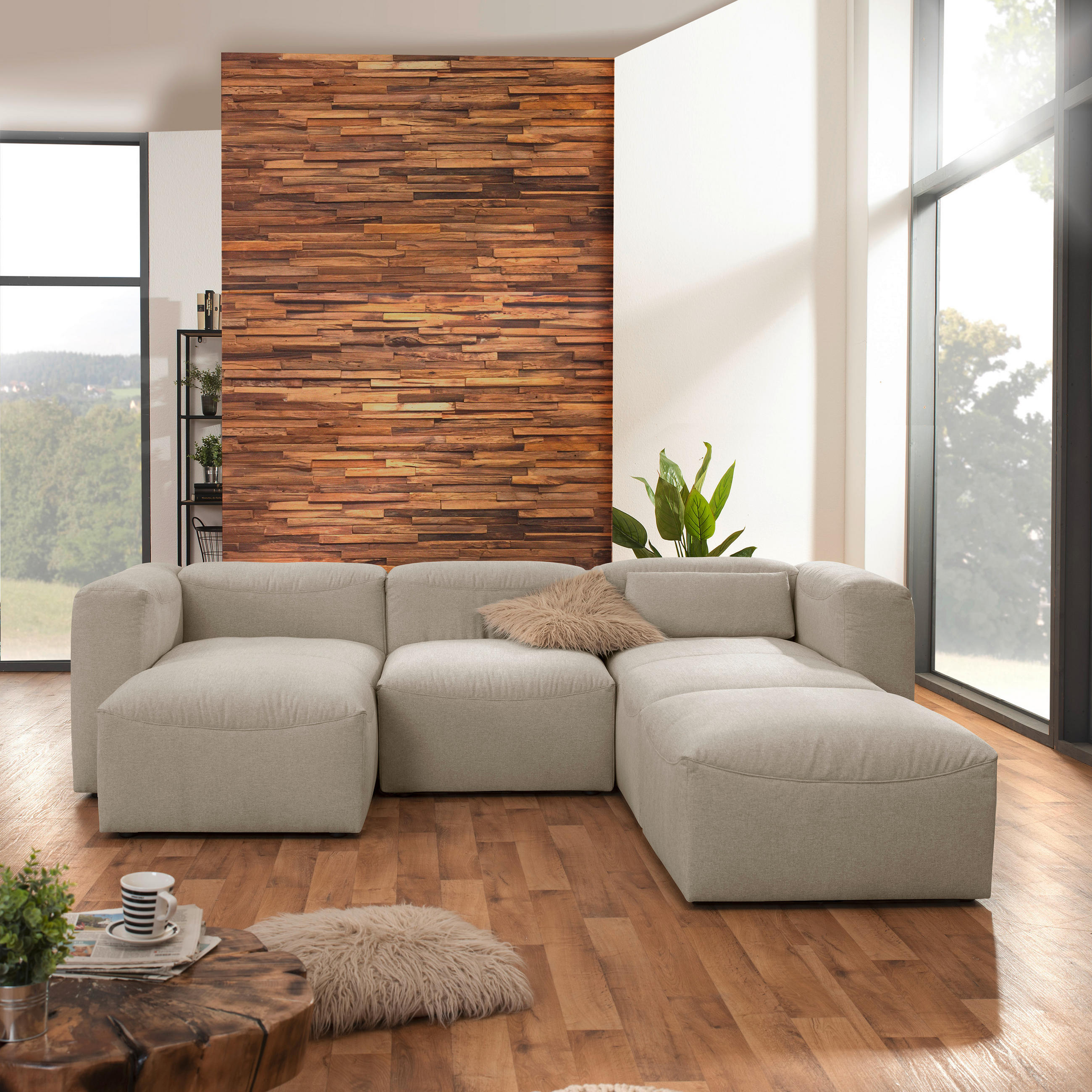 WOHNLANDSCHAFT Creme Flachgewebe  - Creme, Design, Kunststoff/Textil (160/275/235cm) - Max Winzer