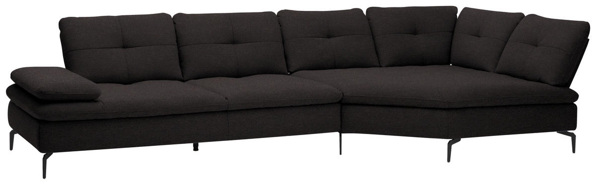 ECKSOFA in Flachgewebe Schwarz  - Schwarz, Design, Textil/Metall (344/157cm) - Chilliano