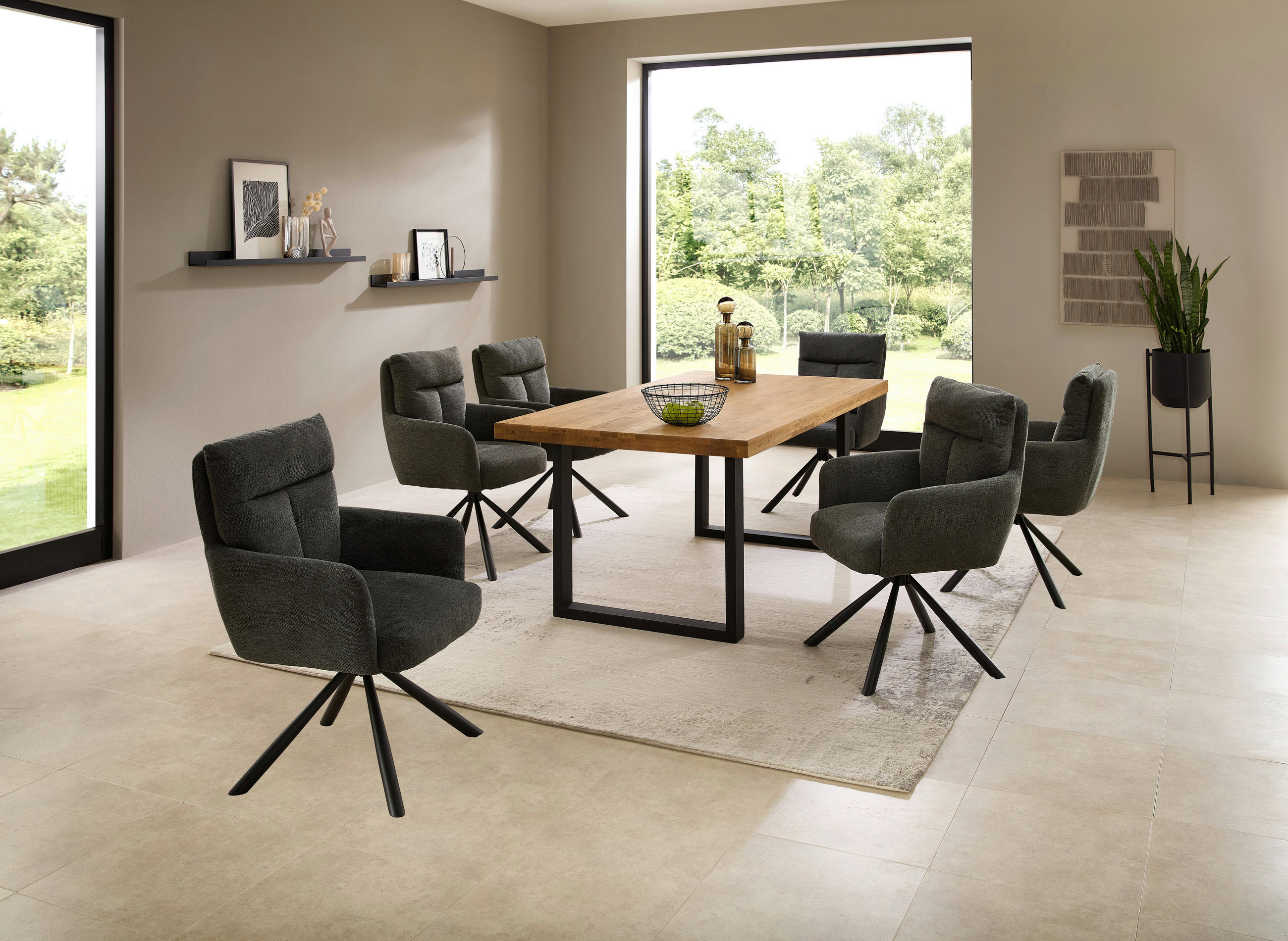 ESSTISCH in Holz, Metall 180/100/76 cm   - Eichefarben/Schwarz, MODERN, Holz/Metall (180/100/76cm) - Livetastic