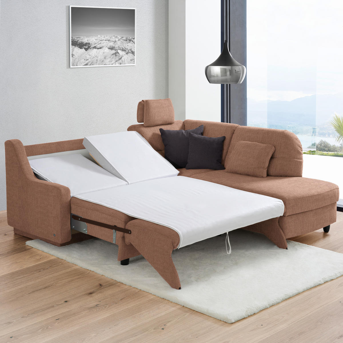 ECKSOFA in Chenille Braun  226/208 cm  - Schwarz/Braun, KONVENTIONELL, Textil (226/208cm) - Sedda