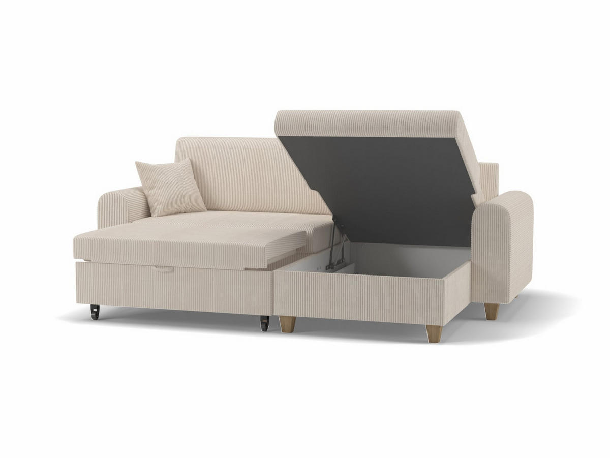 ECKSOFA CORD in Velours Beige  237/124 cm  - Beige/Buchefarben, Design, Holz/Holzwerkstoff (237/124cm) - MID.YOU