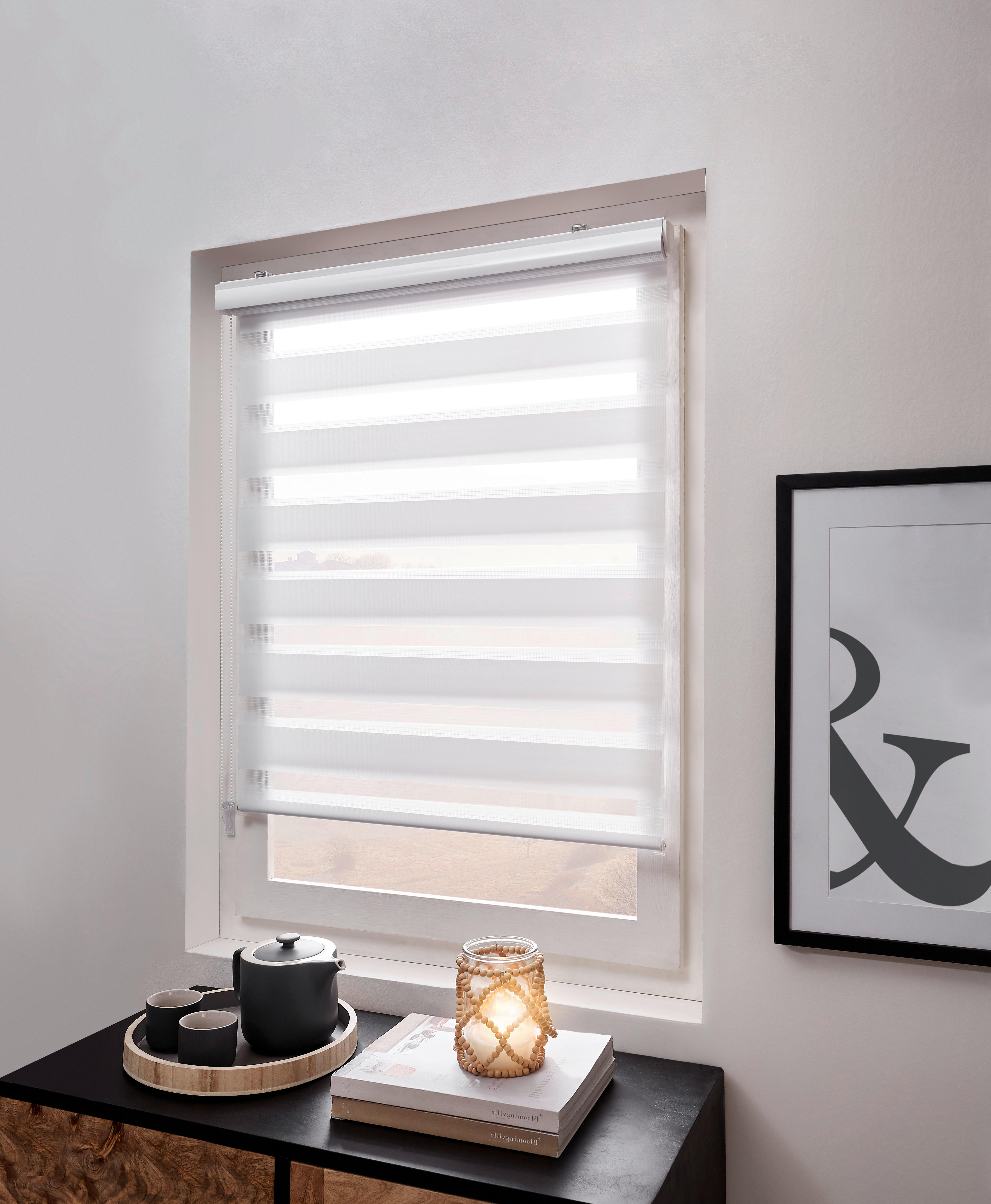 DOPPELROLLO  halbtransparent  70/160 cm    - Transparent/Weiß, Basics, Textil (70/160cm) - Boxxx