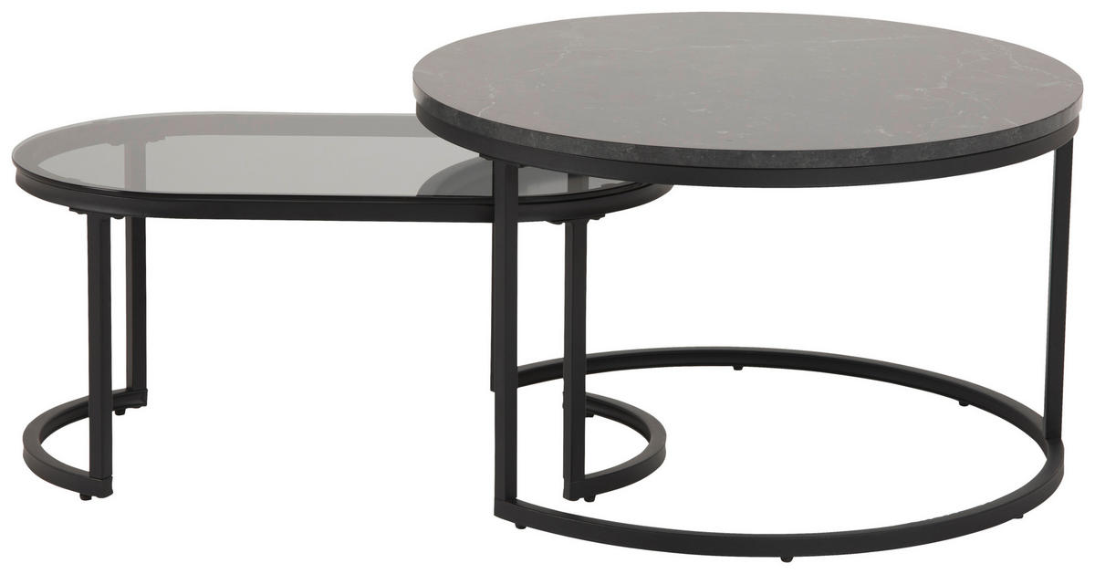 TABLE BASSE in Metall, Glas, Holzwerkstoff 70/70/42 cm  - noir, Konventionell, métal/verre (70/70/42cm) - MID.YOU