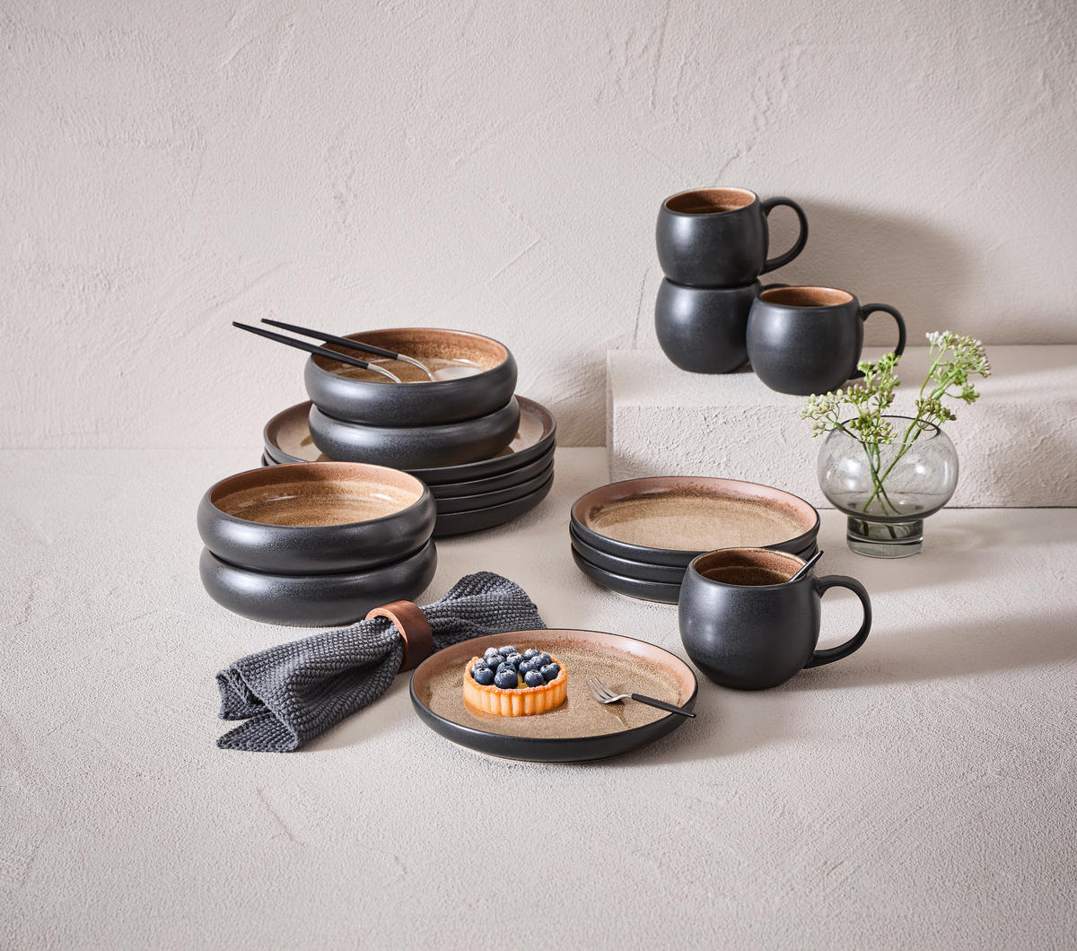 KOMPLETT SERVIS FARO 16 delar  - brun, Design, keramik - Novel