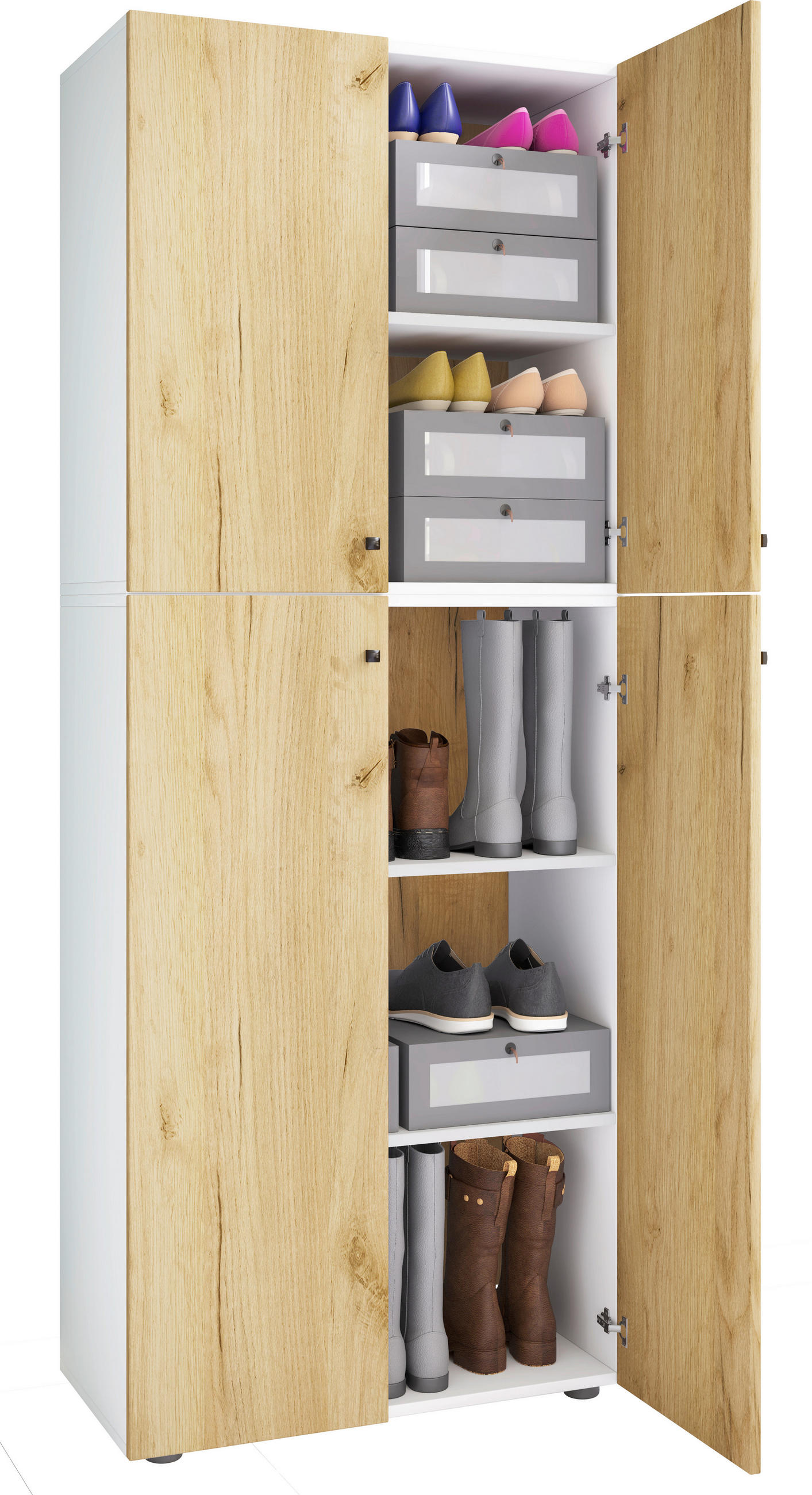 KLEIDERSCHRANK 70/182/39 cm 4-türig Weiß, Honigeiche  - Honigeiche/Silberfarben, Design, Holzwerkstoff/Kunststoff (70/182/39cm) - MID.YOU