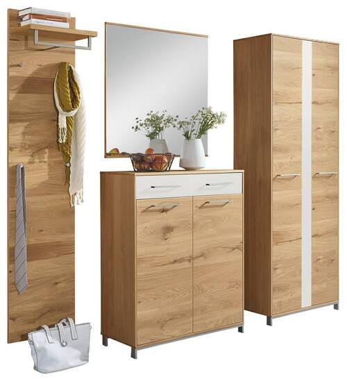 GARDEROBE 4-teilig  in 220/195/31 cm  - Eichefarben/Weiß, Design, Glas/Holz (220/195/31cm)