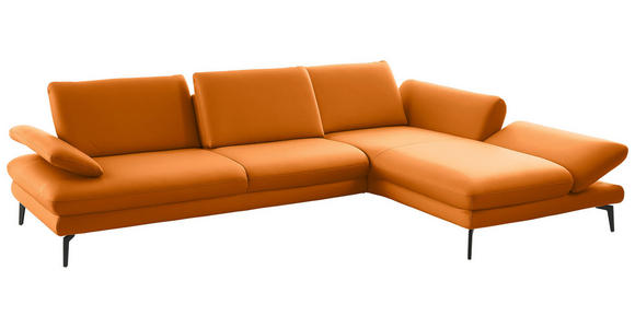 ECKSOFA in Echtleder Orange 308/195 cm - Schwarz/Orange, Design, Leder/Metall (308/195cm) - Dieter Knoll