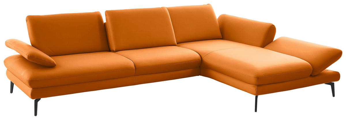 ECKSOFA in Echtleder Orange  - Schwarz/Orange, Design, Leder/Metall (308/195cm) - Dieter Knoll