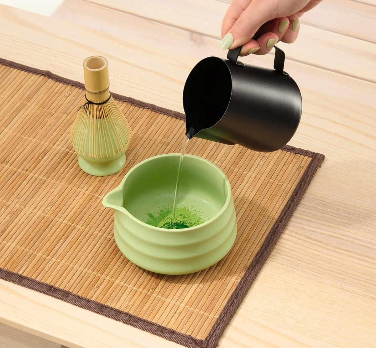 MATCHA-SET - Edelstahlfarben/Braun, Basics, Holz/Keramik (22/14/8cm) - GOURMETMAXX