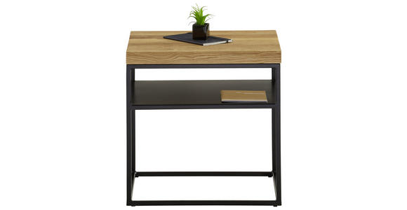 COUCHTISCH Eiche massiv 50/50/50 cm quadratisch Schwarz, Eichefarben - Eichefarben/Schwarz, Design, Holz/Metall (50/50/50cm) - Novel