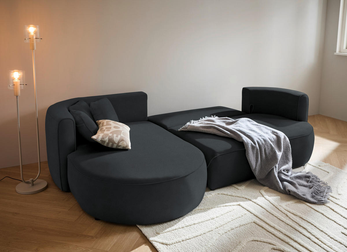 ECKSOFA in Webstoff Anthrazit  - Anthrazit/Schwarz, Design, Kunststoff/Textil (183/284cm) - Welnova
