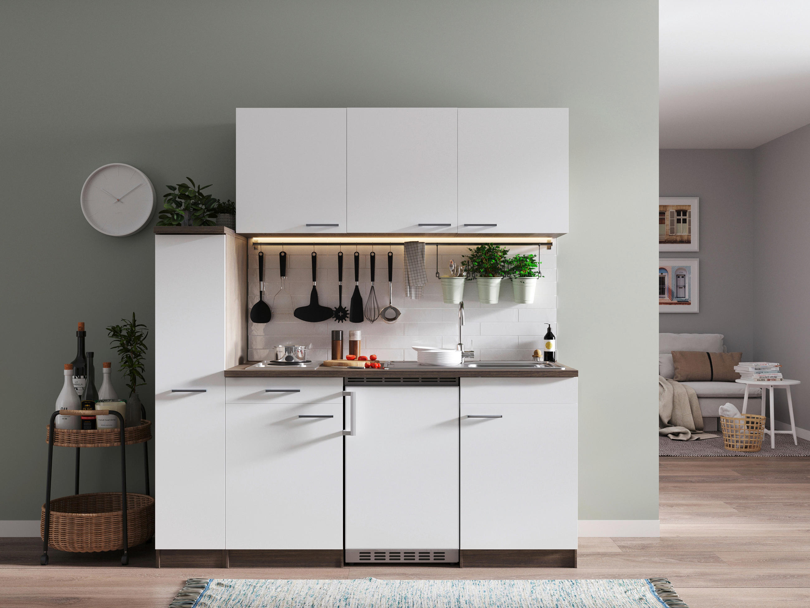 MODULKÖK 180 cm   i vit  - vit/aluminiumfärg, Basics, trämaterial/plast (180cm) - Respekta