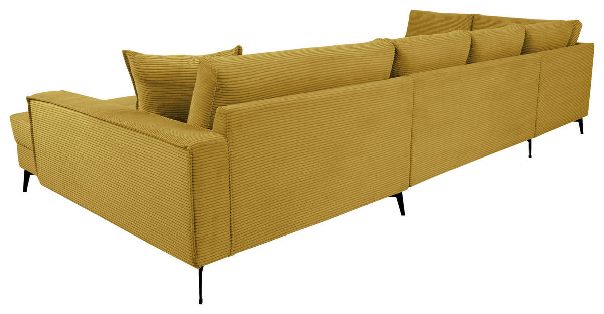 WOHNLANDSCHAFT ZERO Senfgelb Cord  - Senfgelb/Schwarz, Trend, Textil/Metall (195/362/173cm) - Livetastic