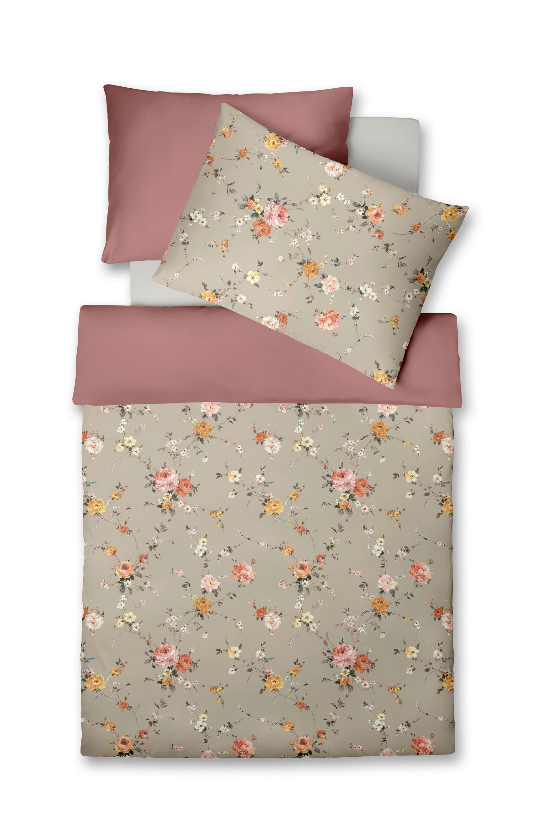POSTELJNINA 140/200 cm rjavosiva, temno roza, bež  - temno roza/rjavosiva, Konvencionalno, tekstil (140/200cm) - Fleuresse