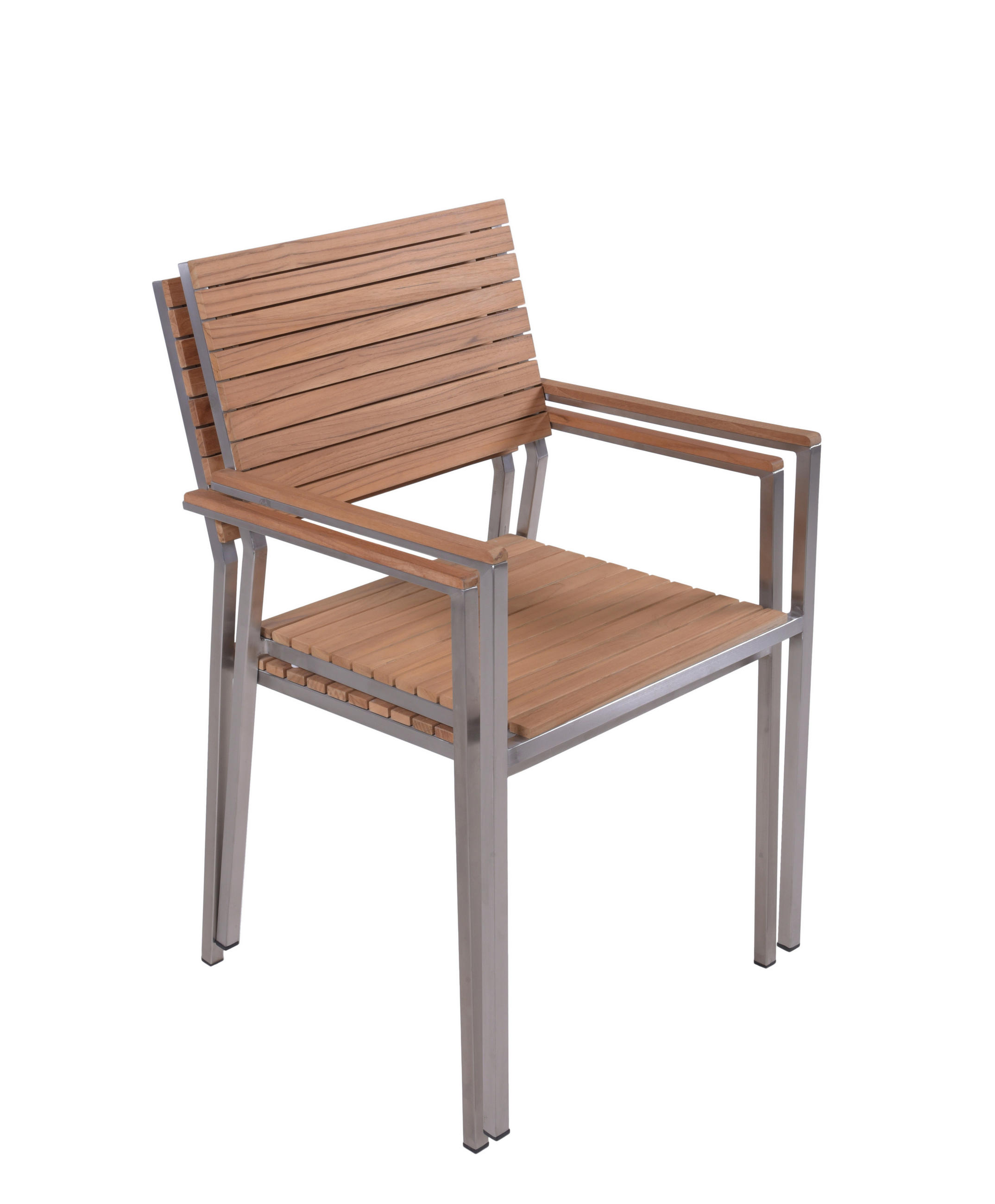 GARTENSTUHL-SET Teakholz Edelstahl Schwarz, Silberfarben, Teakfarben  - Silberfarben/Schwarz, Basics, Holz/Kunststoff (53/86/50cm) - Gardenson
