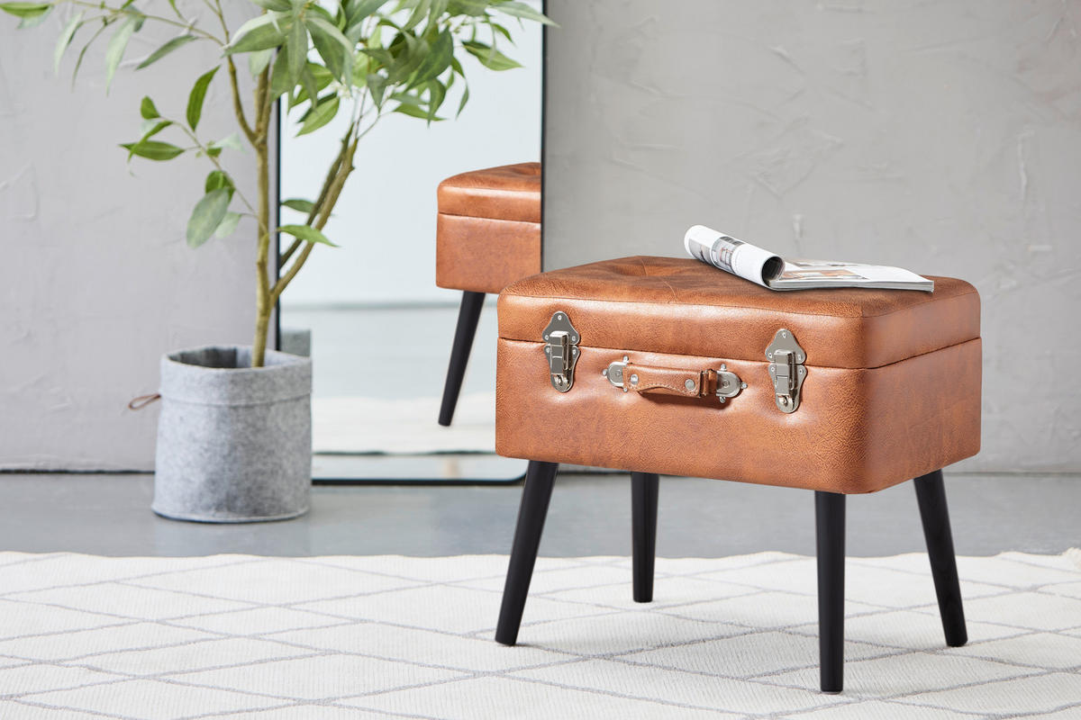 TABURETKA, drevo, textil, kompozitné drevo, 50/46/35 cm - hnedá/čierna, Trend, drevo/kompozitné drevo (50/46/35cm) - Xora