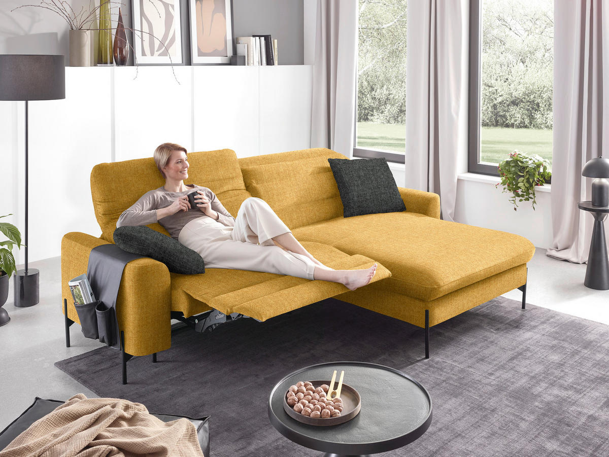 ECKSOFA in Flachgewebe Currygelb  - Currygelb/Schwarz, Design, Textil/Metall (252/191cm) - Dieter Knoll