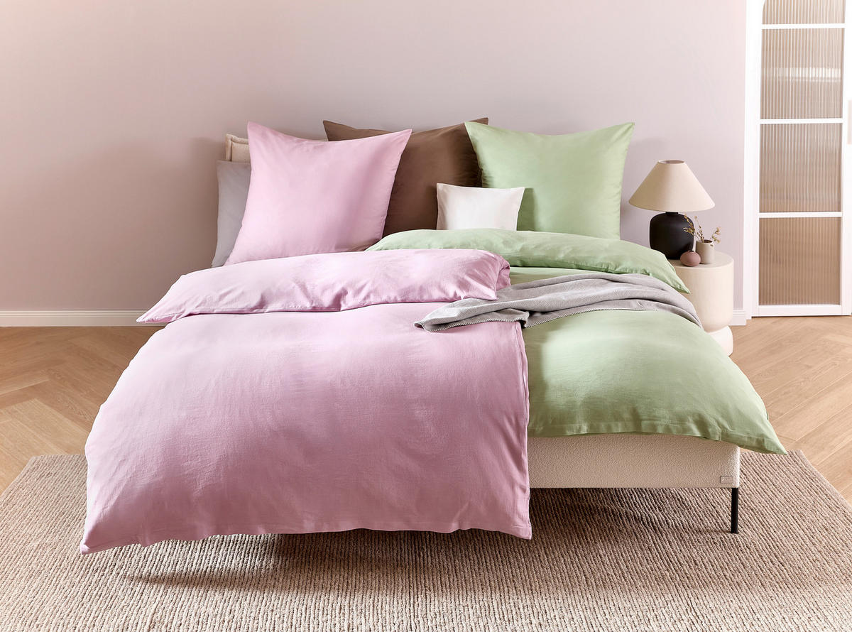 BETTWÄSCHE NIGIRI Satin 135/200 cm  - Salbeigrün, Basics, Textil (135/200cm) - Bio:Vio