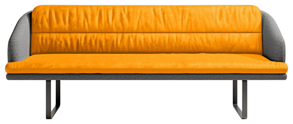 SITZBANK 255/89/68 cm Velours, Flachgewebe Anthrazit, Currygelb Metall  - Currygelb/Anthrazit, Design, Textil/Metall (255/89/68cm) - Dieter Knoll