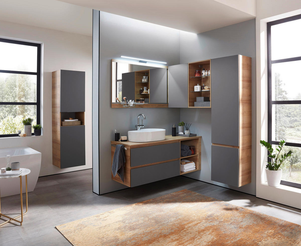 HOCHSCHRANK 45/168,0/43 cm  - Eichefarben/Grau, MODERN, Glas/Holzwerkstoff (45/168,0/43cm) - Sadena