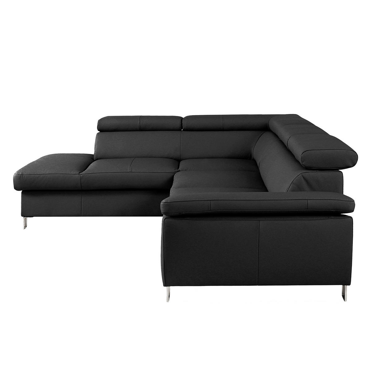ECKSOFA Schwarz Echtleder Lederlook  - Chromfarben/Schwarz, Design, Leder/Textil (208/248cm) - Livetastic