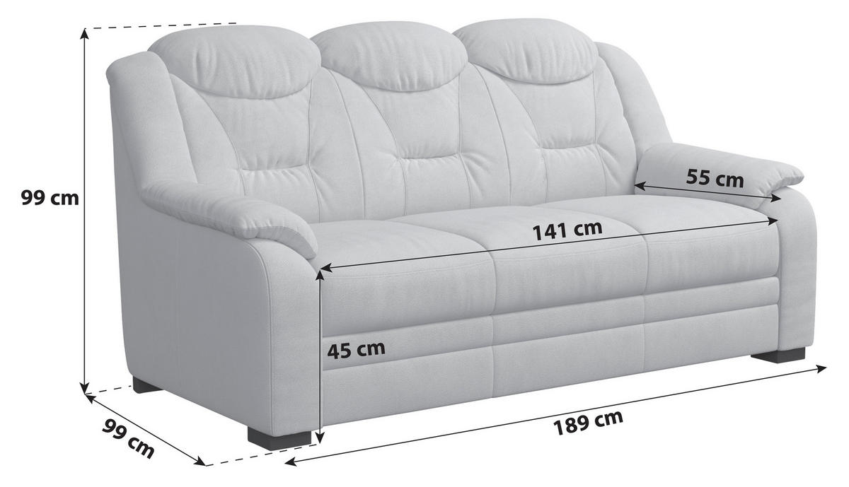3-SITZER-SOFA Chenille Schwarz  - Schwarz, Basics, Kunststoff/Textil (189/99/99cm) - MID.YOU