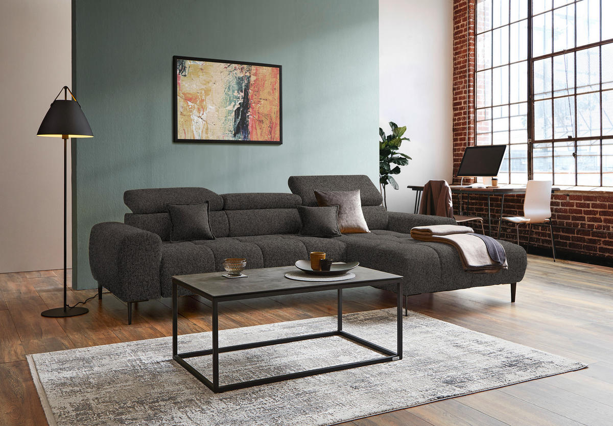 ECKSOFA in Webstoff Graubraun  - Graubraun/Schwarz, Design, Textil/Metall (270/177cm) - Welnova
